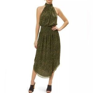 Ramy Brook Belle Green Halter Top Midi Dress, size L